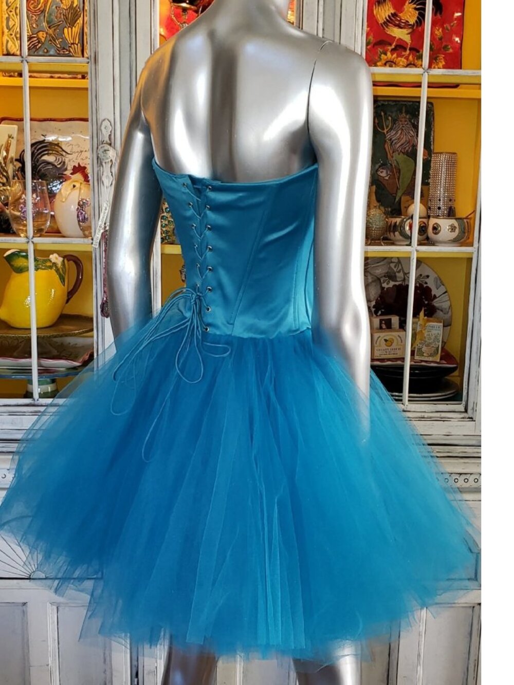 Vintage Betsey Johnson Blue Lace Up Corset Tea Party Tulle TuTu Ballerina Dress - Picture 7 of 16